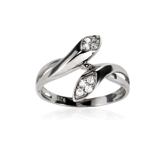 New~.925 Sterling Silver Sim Diamond Sculpted Snake Head Bypass Ring Sz 9 - Picture 1 of 4